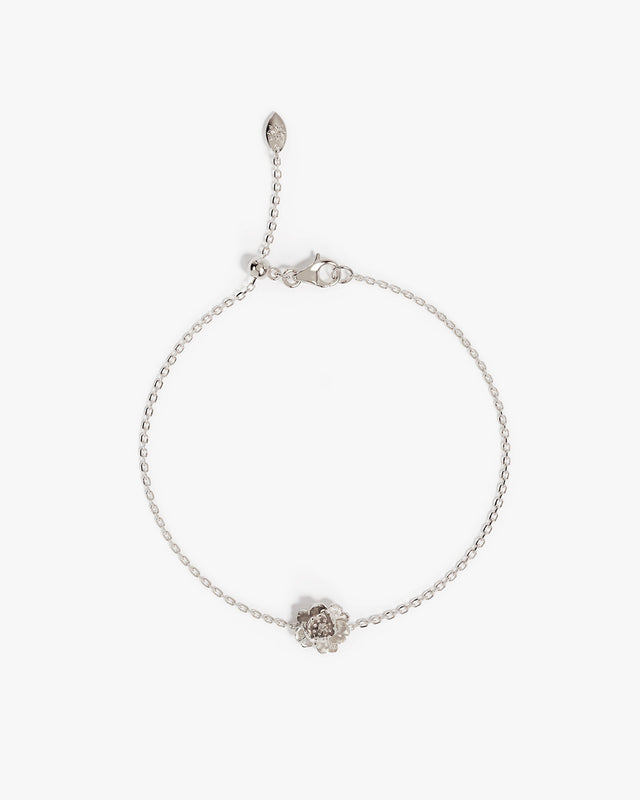 Sterling Silver Peony November Birth Flower Bracelet