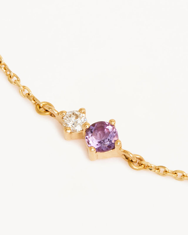 14k Solid Gold Magic Within Birthstone Diamond Bracelet - February - Amethyst