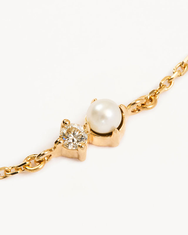 14k Solid Gold Magic Within Birthstone Diamond Bracelet - June - Freshwater Pearl