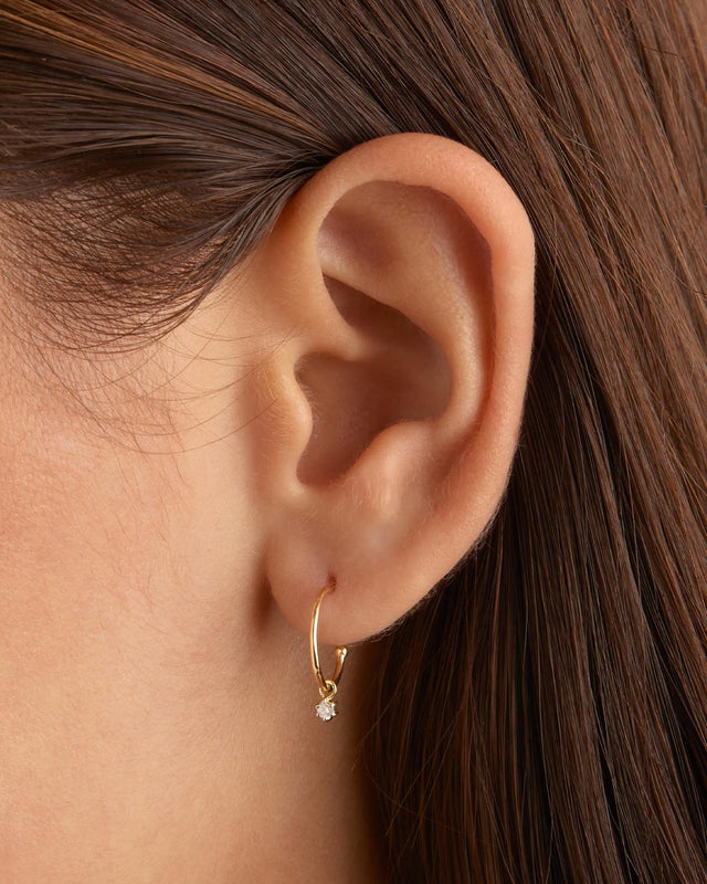 14k Solid Gold Sweet Droplet Diamond Hoop – by charlotte