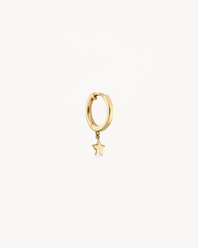 14k Solid Gold Wish Upon a Star Hoop