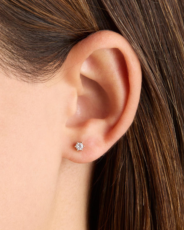 14k Solid Gold Tiny Crystal Stud
