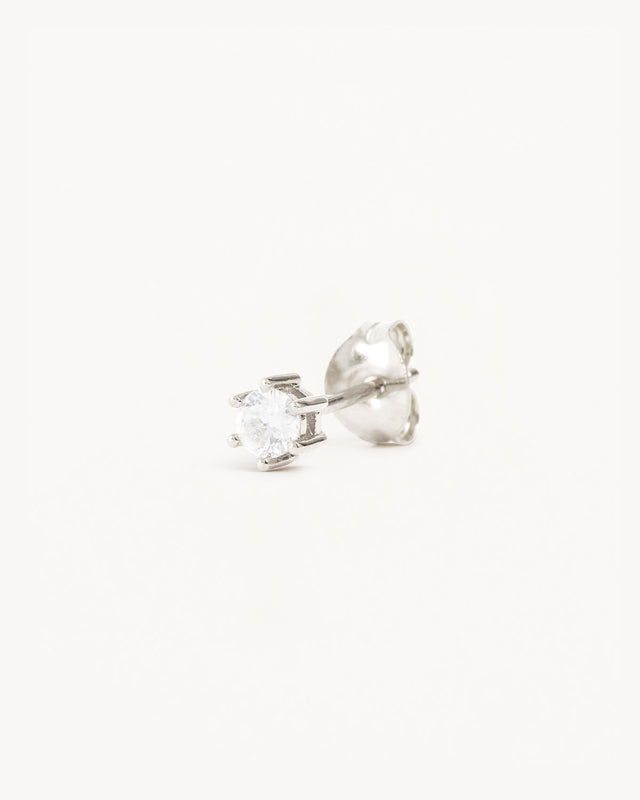 14k Solid White Gold Tiny Crystal Stud