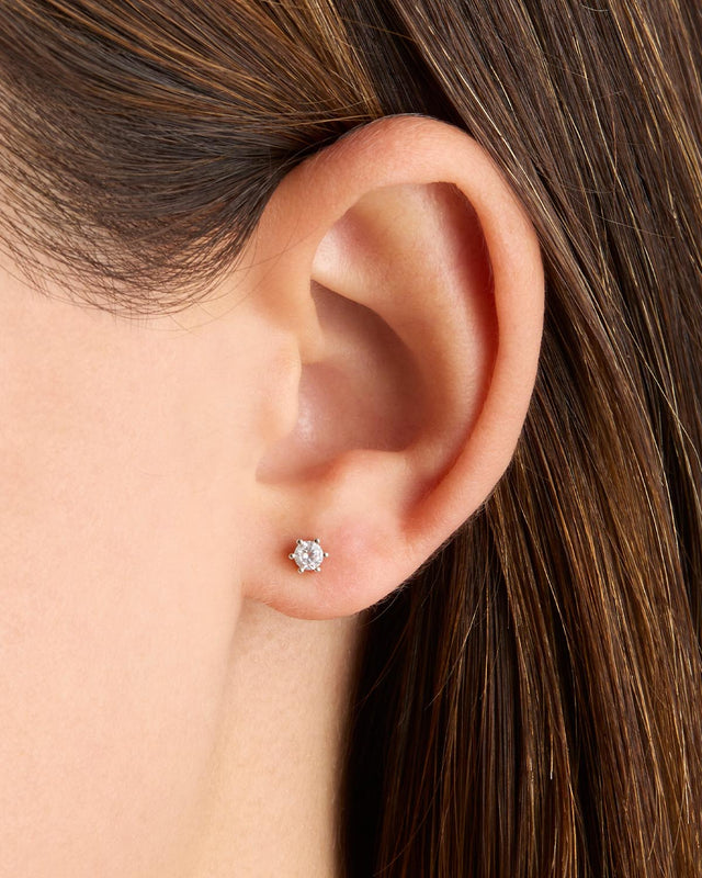 14k Solid White Gold Crystal Stud Earring