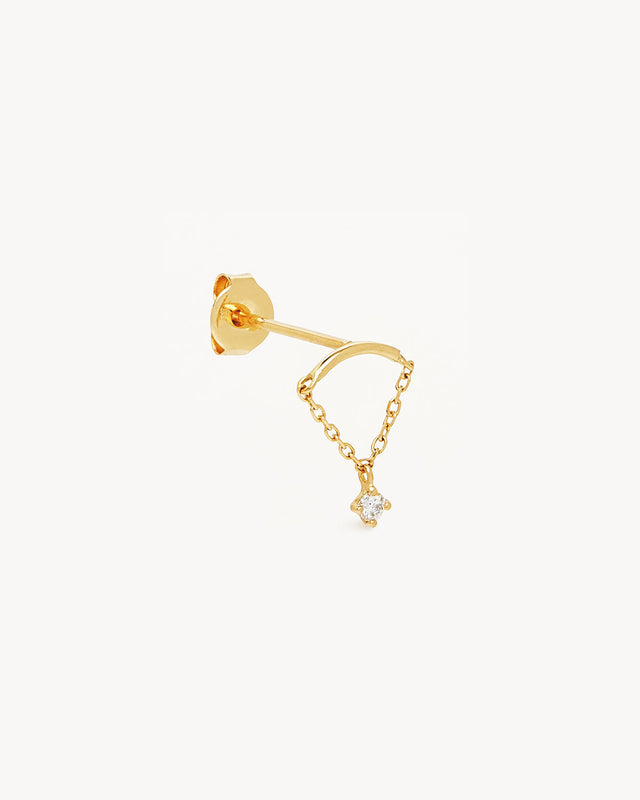 14k Solid Gold Dewdrop Diamond Stud Earring