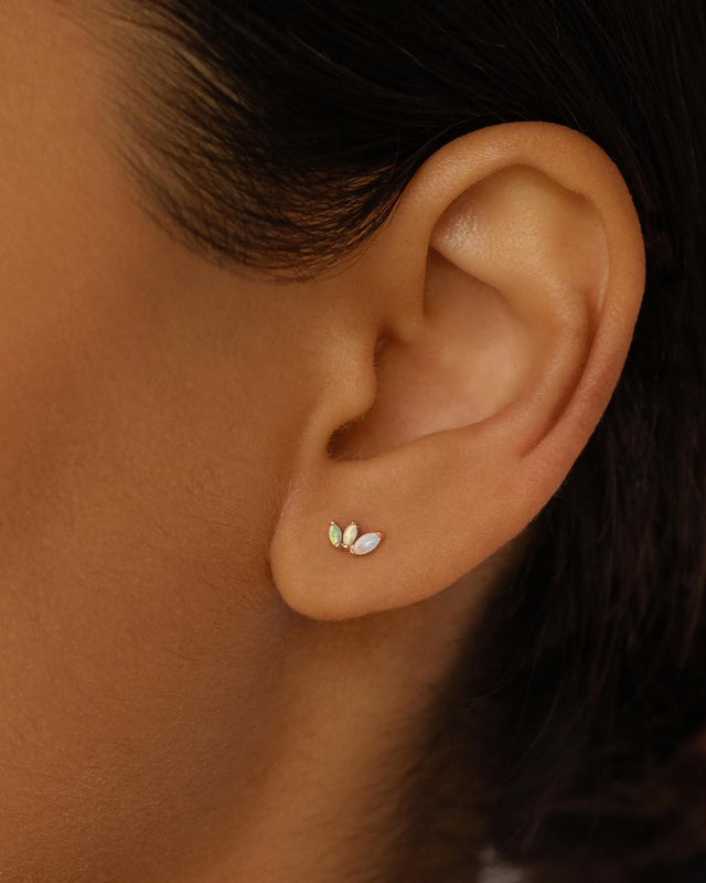 14k Solid Gold Blooming Lotus Opal Stud Earring
