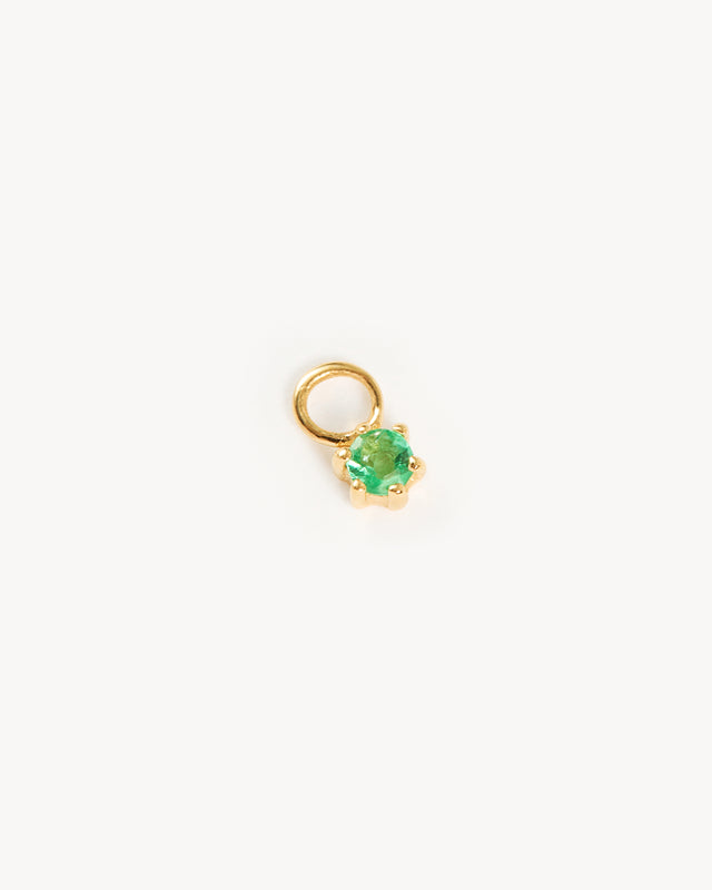 14k Solid Gold Birthstone Hoop Earring Charm - May - Emerald