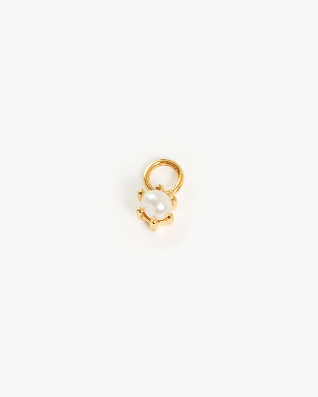 14k Solid Gold Birthstone Hoop Earring Charm - June - Freshwater Pearl