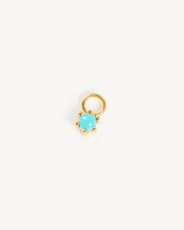 14k Solid Gold Birthstone Hoop Earring Charm - December - Turquoise