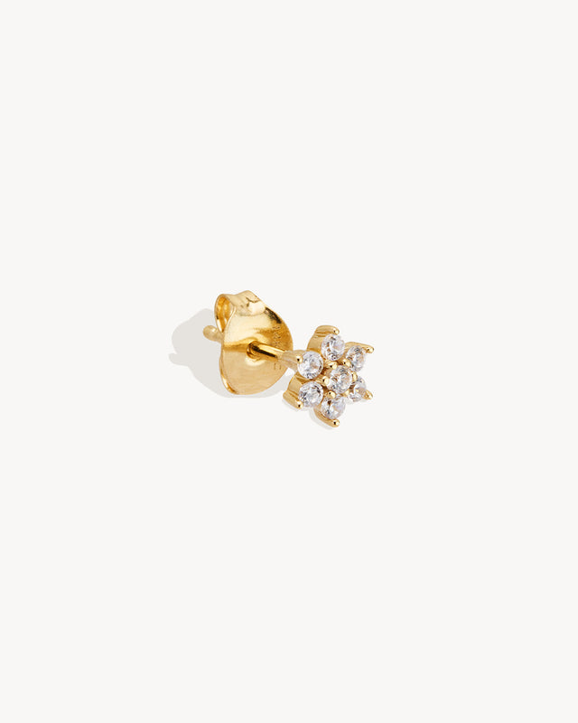 14k Solid Gold Crystal Lotus Flower Stud Earring