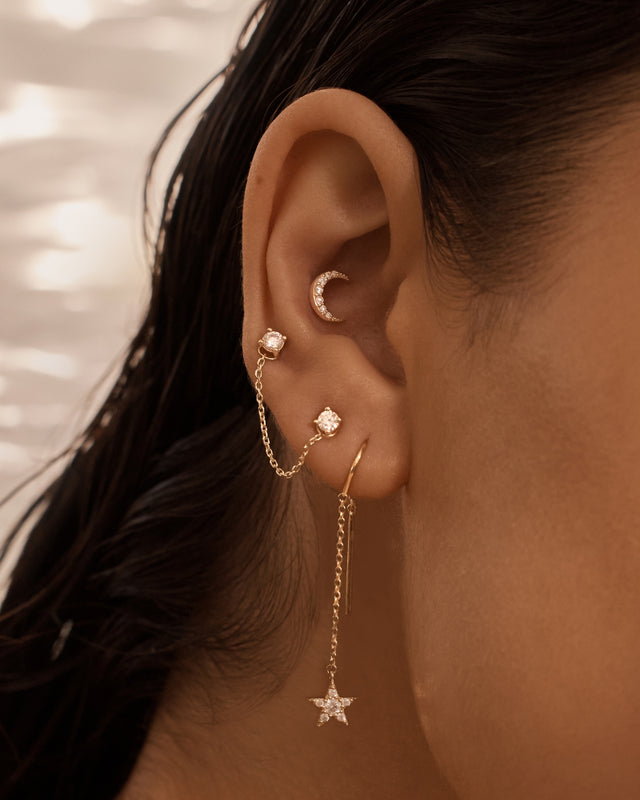 Gold Cartilage Bar Earrings Baguette Helix, Tragus, Conch Earring