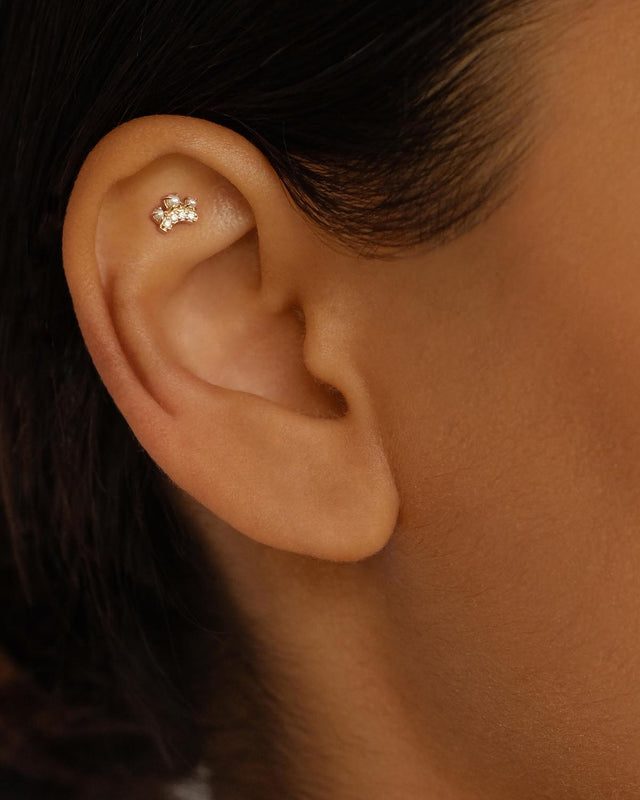 14k Solid Gold Crown Diamond Cartilage Earring