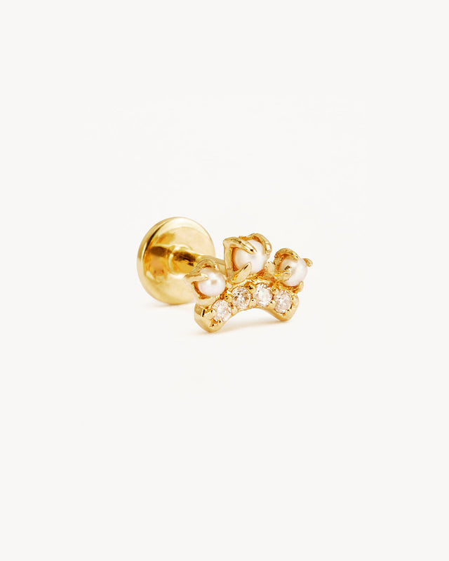 14k Solid Gold Crown Diamond Cartilage Earring
