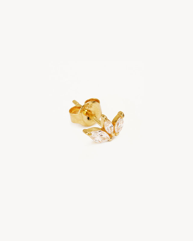14k Solid Gold Blooming Lotus Crystal Stud Earring