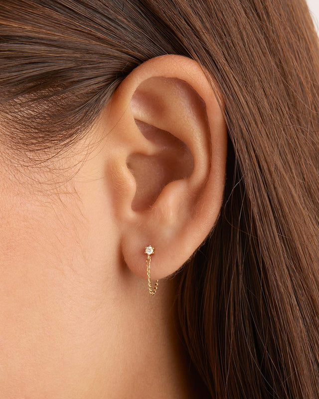 14k Solid Gold Diamond Sweet Droplet Chain Earring