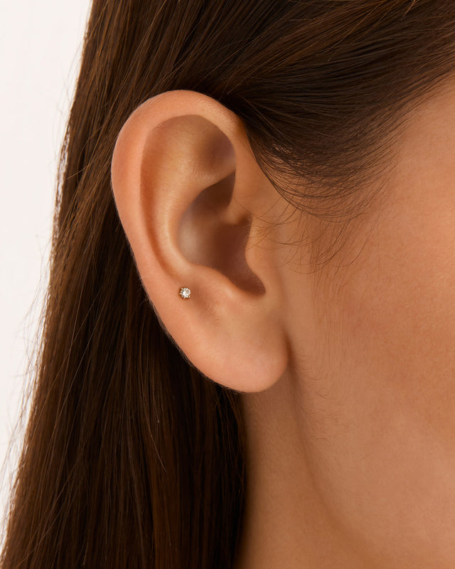14k Solid Gold Diamond Sweet Droplet Cartilage Flatback Earring