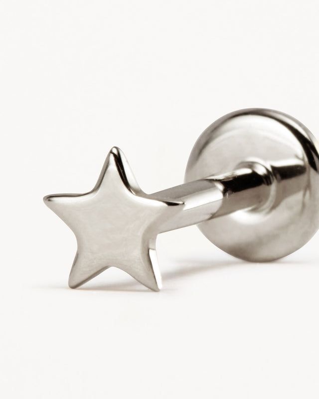 14k Solid White Gold Stellar Cartilage Flatback Earring