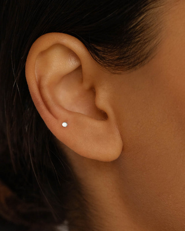 14k Solid White Gold Lunar Cartilage Flatback Earring