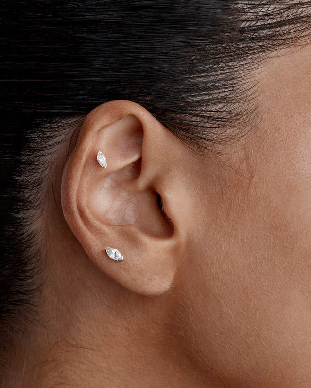 14k Solid Gold Floating Petal Lab-Grown Diamond Stud Earring