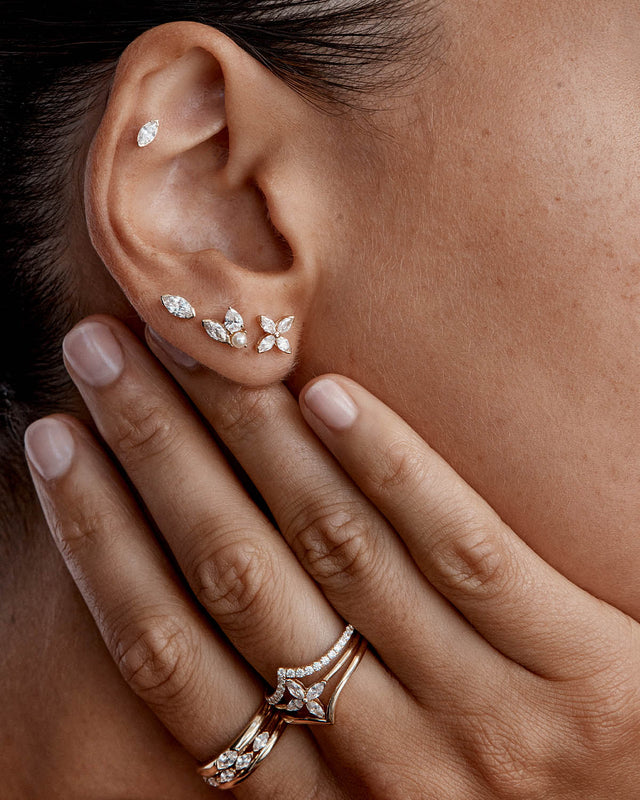 14k Solid Gold Floating Petal Lab-Grown Diamond Stud Earring