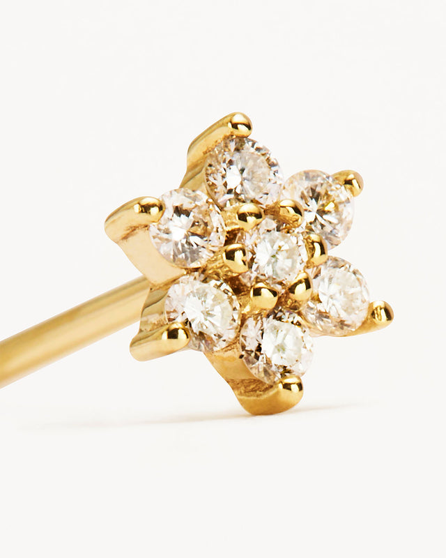 14k Solid Gold Lotus Flower Diamond Stud Earring