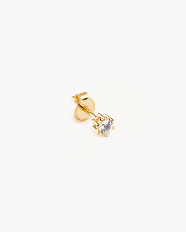 14k Solid Gold Magic Within Birthstone Earring - April - White Topaz