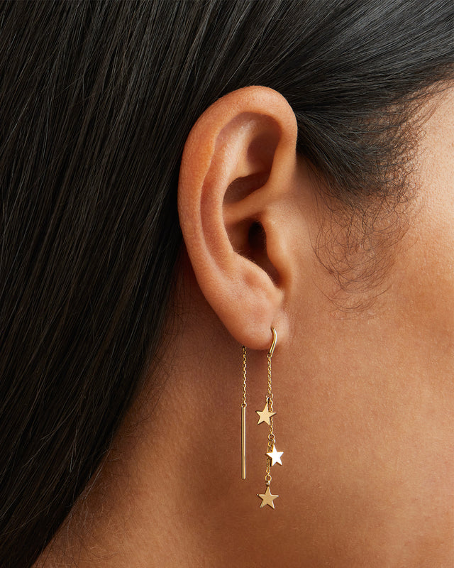 9k Solid Gold Star Bright Thread Earring