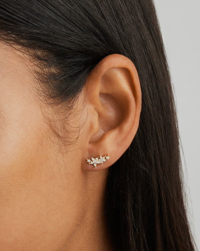 14k Solid Gold Stardust Lab-Grown Diamond Ear Crawler-Left