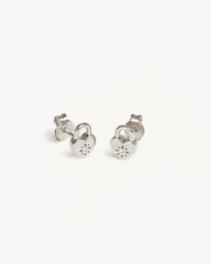 Sterling Silver Crystal Lotus Heart Padlock Stud Earrings