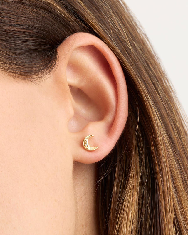 18k Gold Vermeil Waning Crescent Stud Earrings