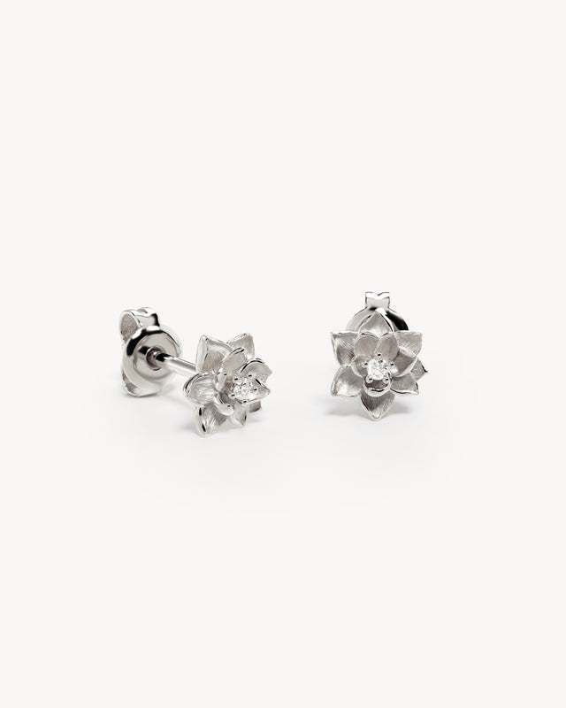 Sterling Silver Bloom Within Lotus Stud Earrings