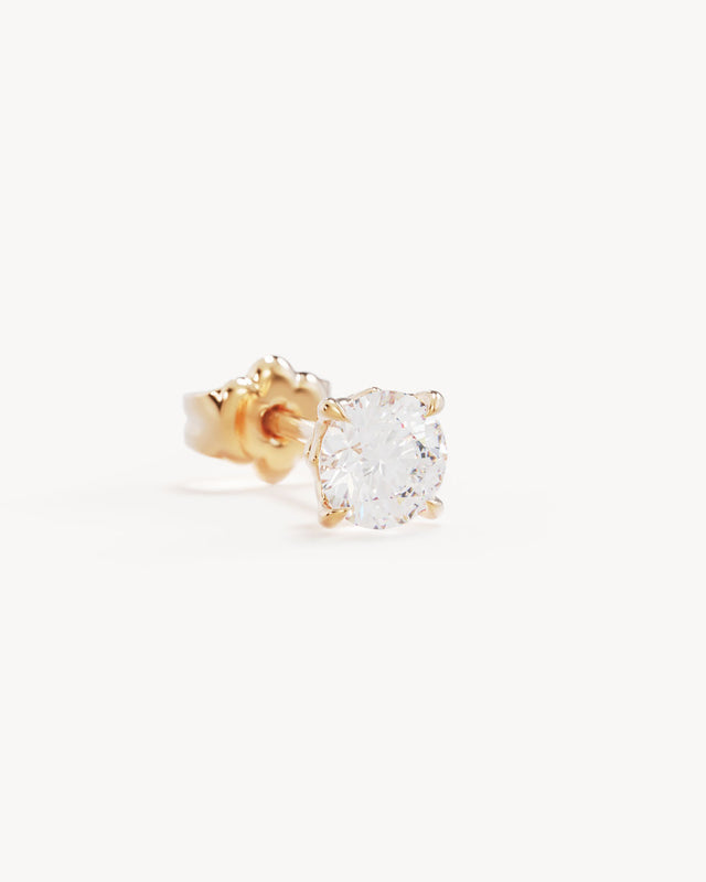 14k Solid Gold Lotus in Bloom Round Lab-Grown Diamond Stud Earring