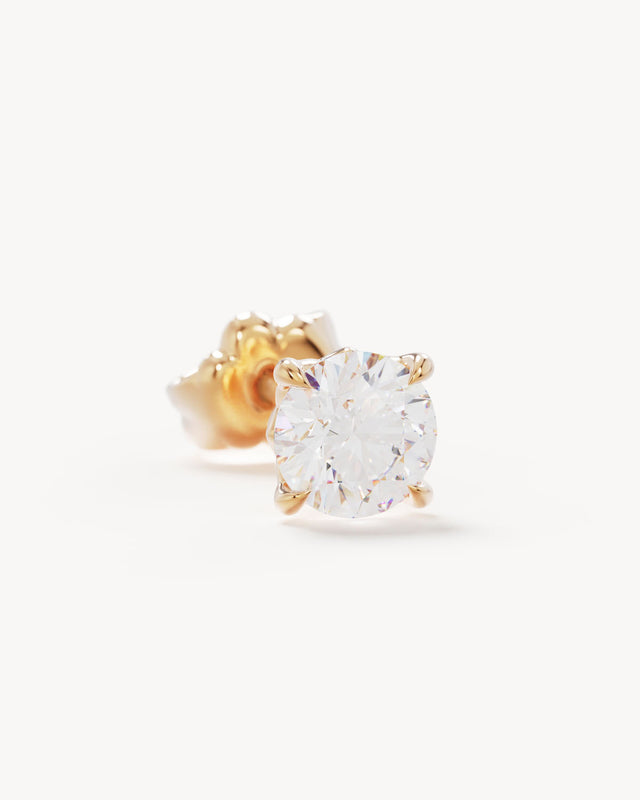 14k Solid Gold Lotus in Bloom Round Lab-Grown Diamond Stud Earring