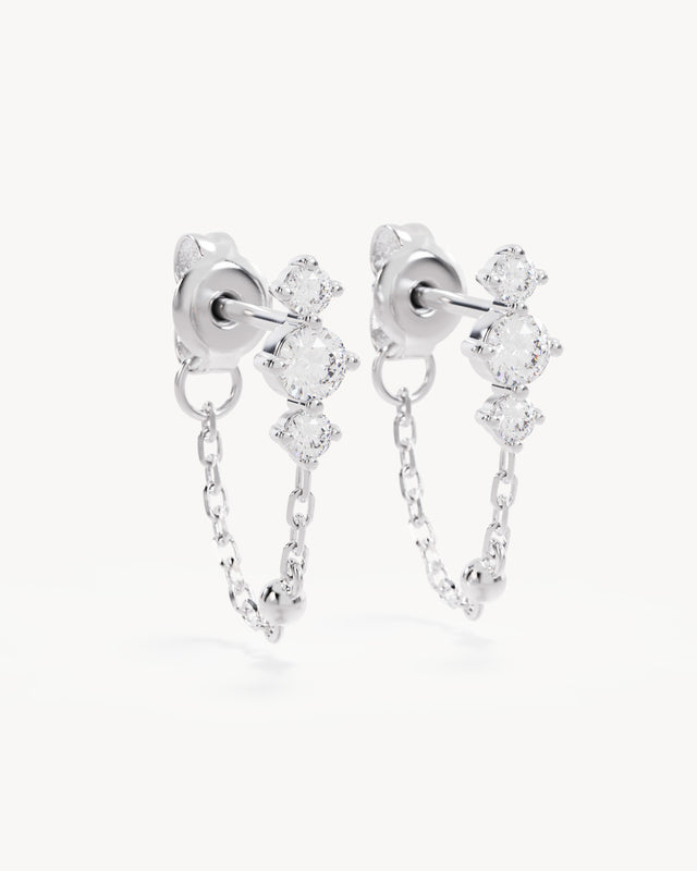 Sterling Silver In the Stars Chain Huggie Earrings