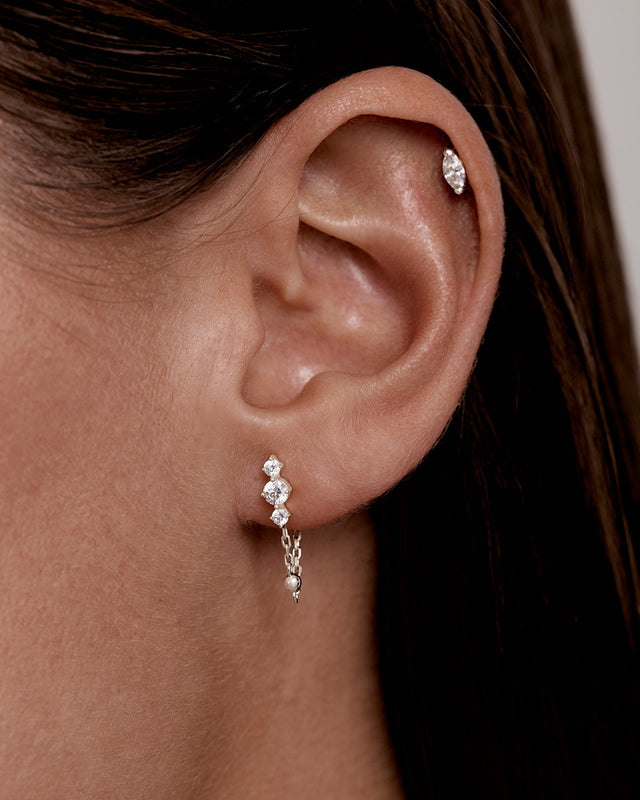 Sterling Silver In the Stars Chain Huggie Earrings