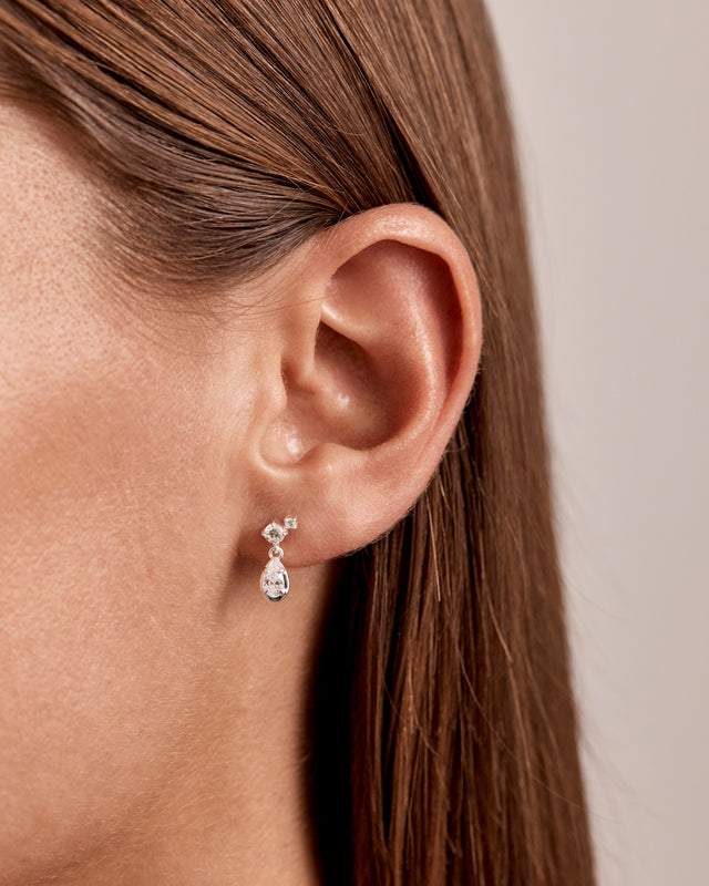 Sterling Silver Quiet Radiance Drop Stud Earrings