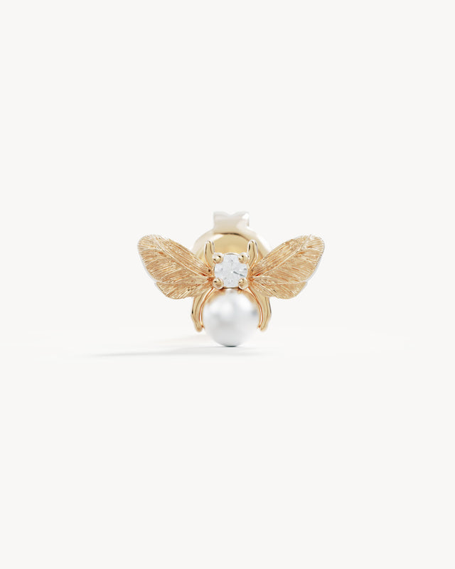 9k Solid Gold Guardian Bumblebee Lab-Grown Pearl Earring
