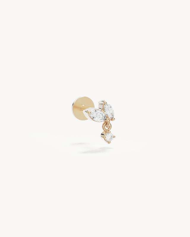 14k Solid Gold Whispering Wings Lab-Grown Diamond Cartilage Earring