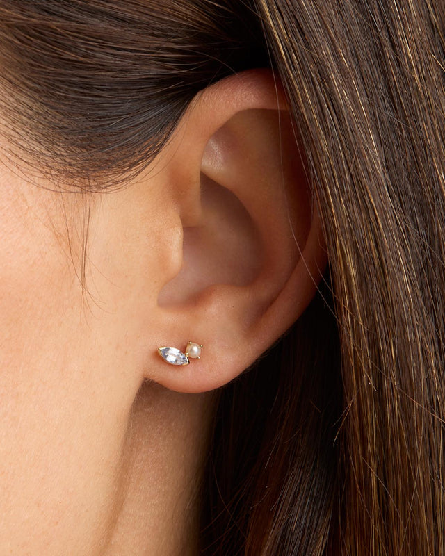 14k Solid Gold Into The Blue Stud Earring