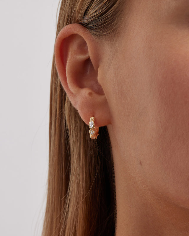 18k Gold Vermeil Protection of Eye Hoops - Crystal