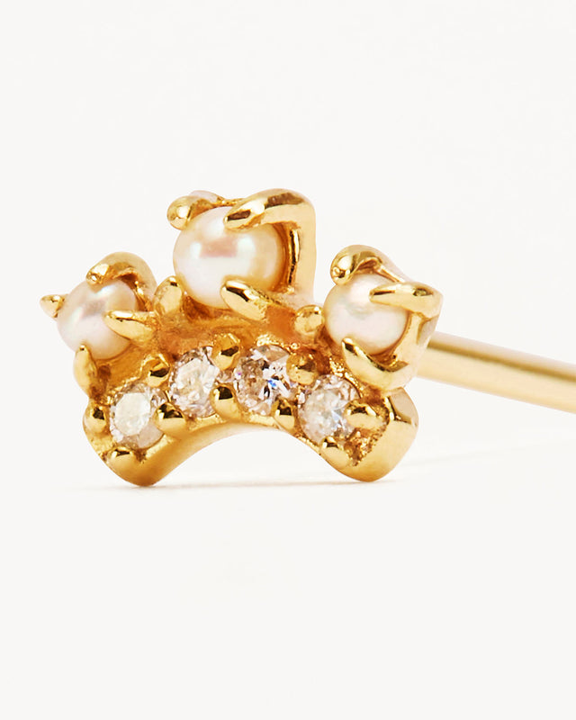 14k Gold Crown Diamond Stud Earring