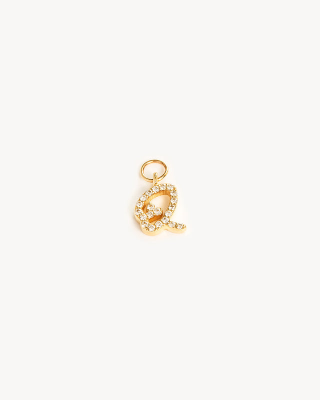 14k Solid Gold Forever Love Diamond Letter Hoop Earring Charm
