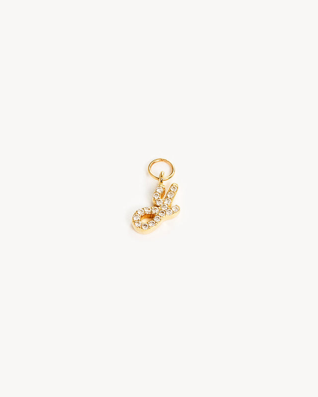 14k Solid Gold Forever Love Diamond Letter Hoop Earring Charm