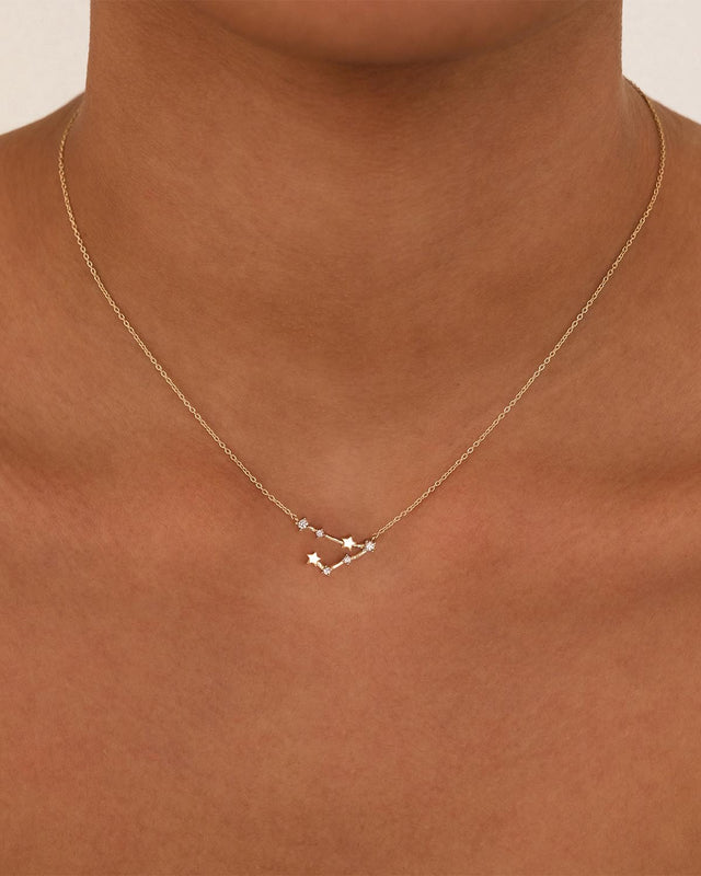 14k Solid Gold Starry Night Zodiac Constellation Diamond Necklace - Pisces