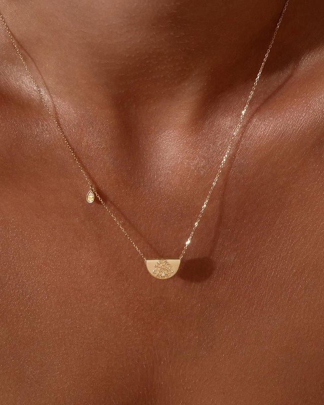 14k Solid Gold Lotus Birthstone Diamond Necklace - November - Citrine