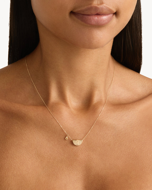 14k Solid Gold Lotus Birthstone Diamond Necklace - November - Citrine