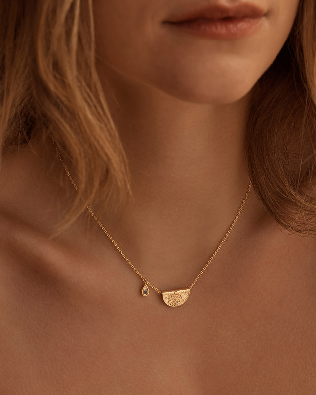 18k Gold Vermeil Lotus Birthstone Necklace - December - Blue Topaz