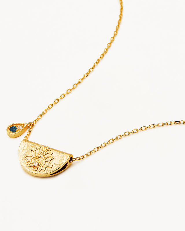 18k Gold Vermeil Lotus Birthstone Necklace - December - Blue Topaz