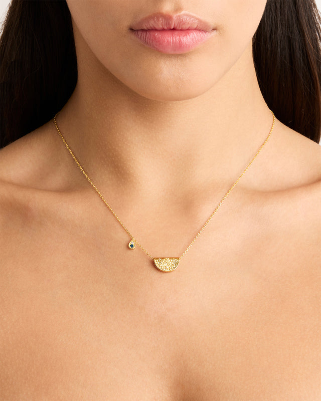 18k Gold Vermeil Lotus Birthstone Necklace - December - Blue Topaz
