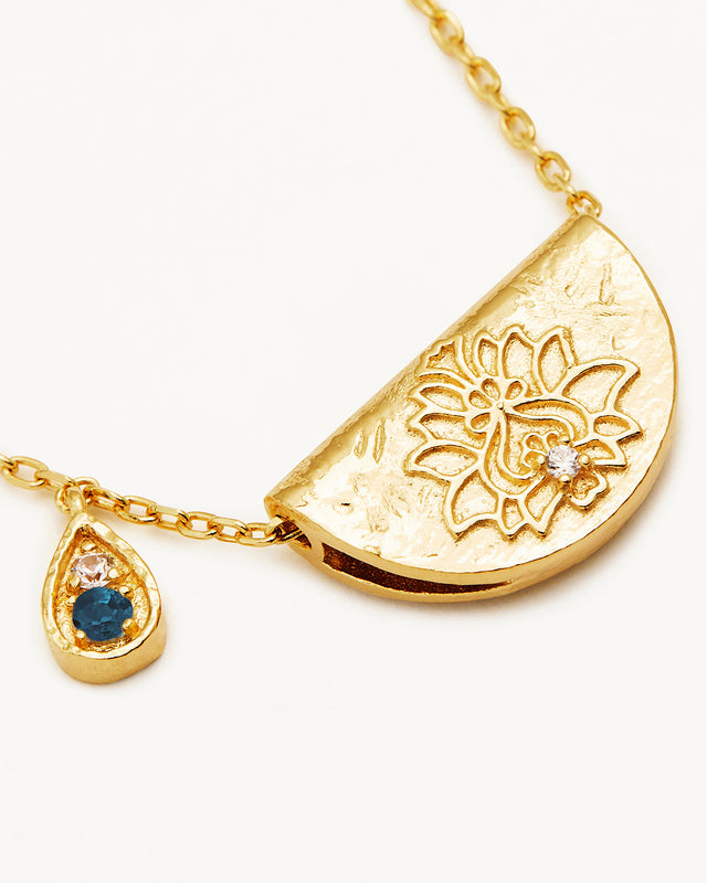 18k Gold Vermeil Lotus Birthstone Necklace December Blue Topaz